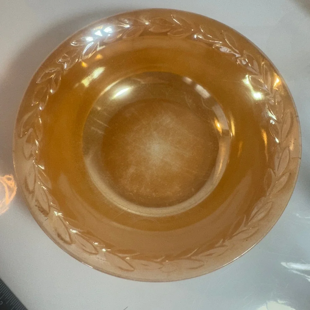 Fire King Oven Ware Amber Iridescent‎ Laurel Leaf Pattern Mixing Bowl Made USA